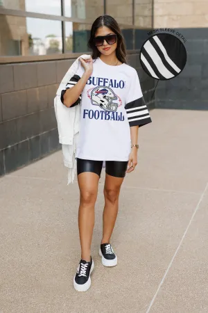 BUFFALO BILLS STARTING LINEUP VINTAGE LOOK SHORT SLEEVE SPORTS STRIPE RAGLAN TEE