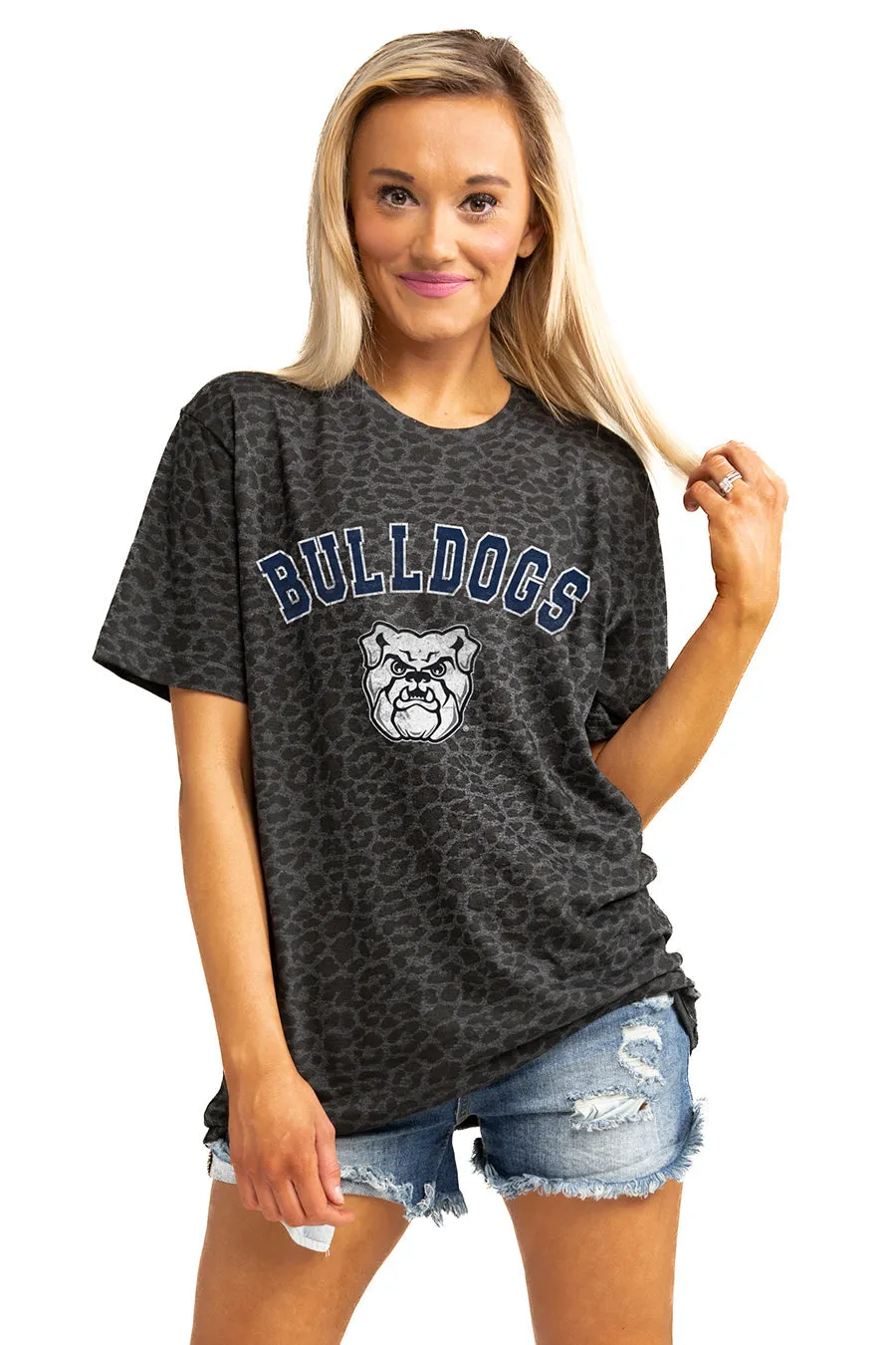 BUTLER BULLDOGS "ALL THE CHEER" LEOPARD STANDARD FIT CREW NECK TEE