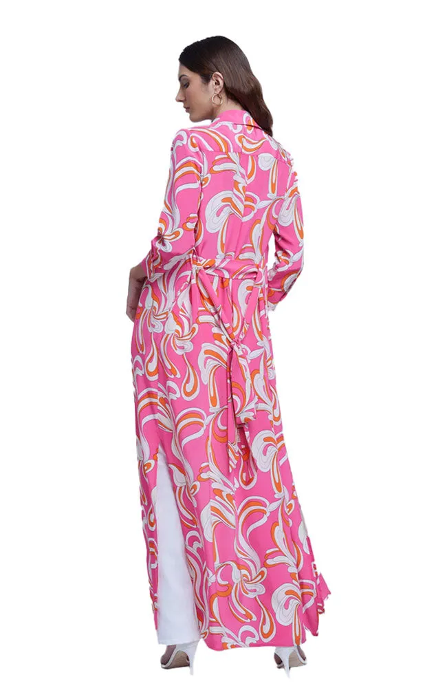 Cameron Long Shirt Dress in Orange Rose Abstract