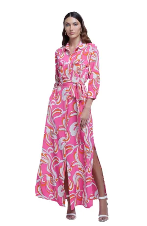 Cameron Long Shirt Dress in Orange Rose Abstract