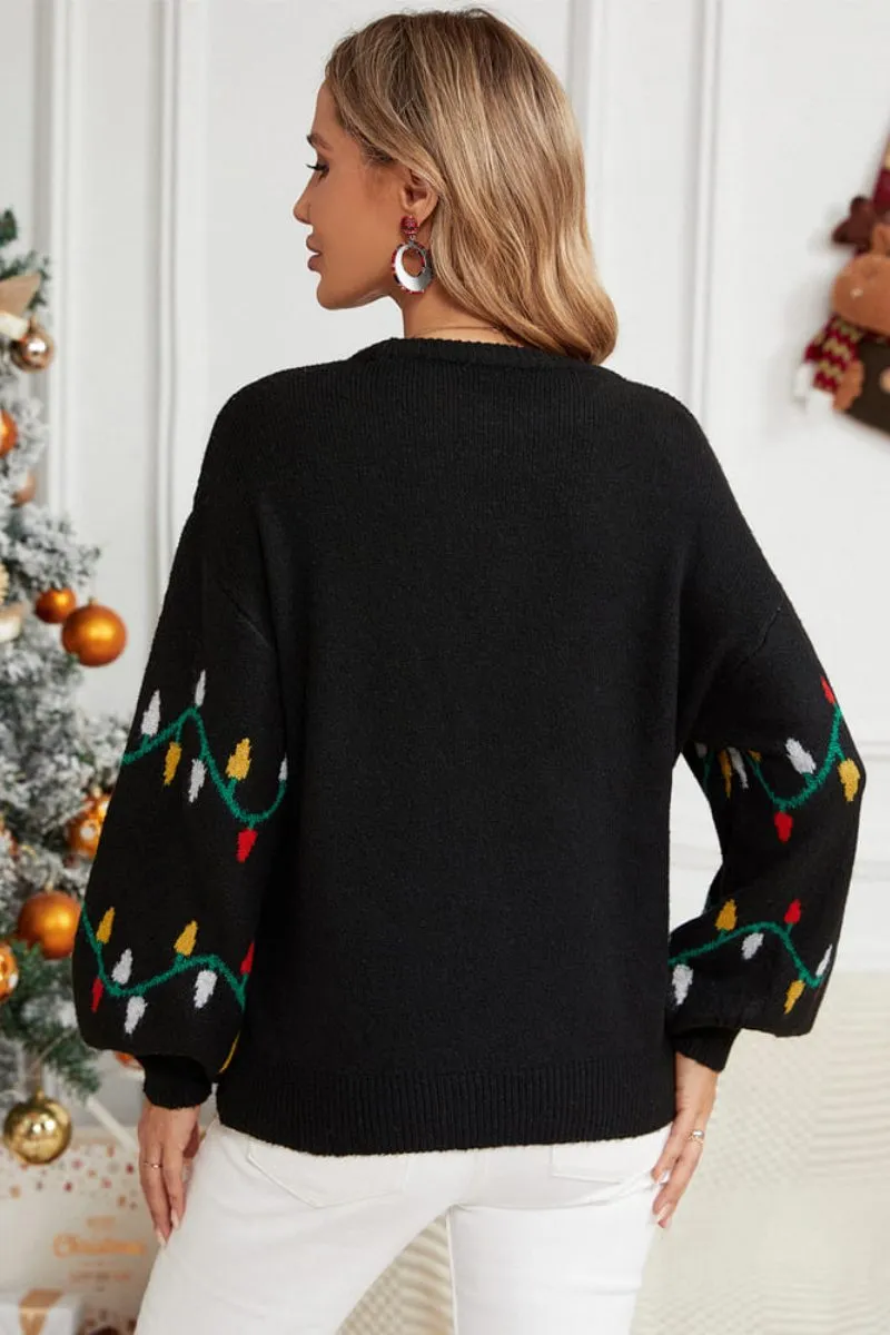 Casual Crewneck Embroidered Knit Sweater  Colorful String