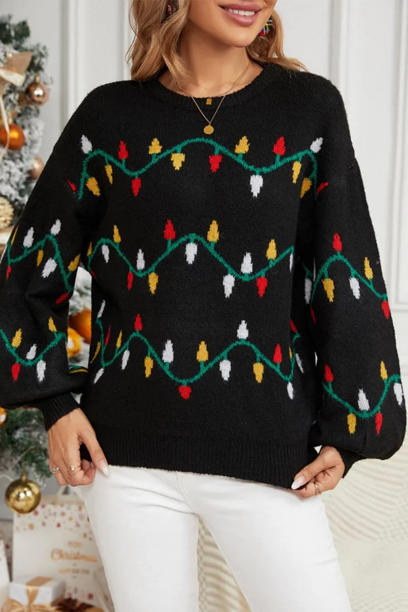 Casual Crewneck Embroidered Knit Sweater  Colorful String