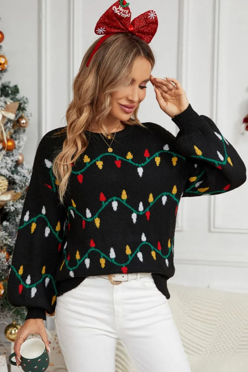 Casual Crewneck Embroidered Knit Sweater  Colorful String