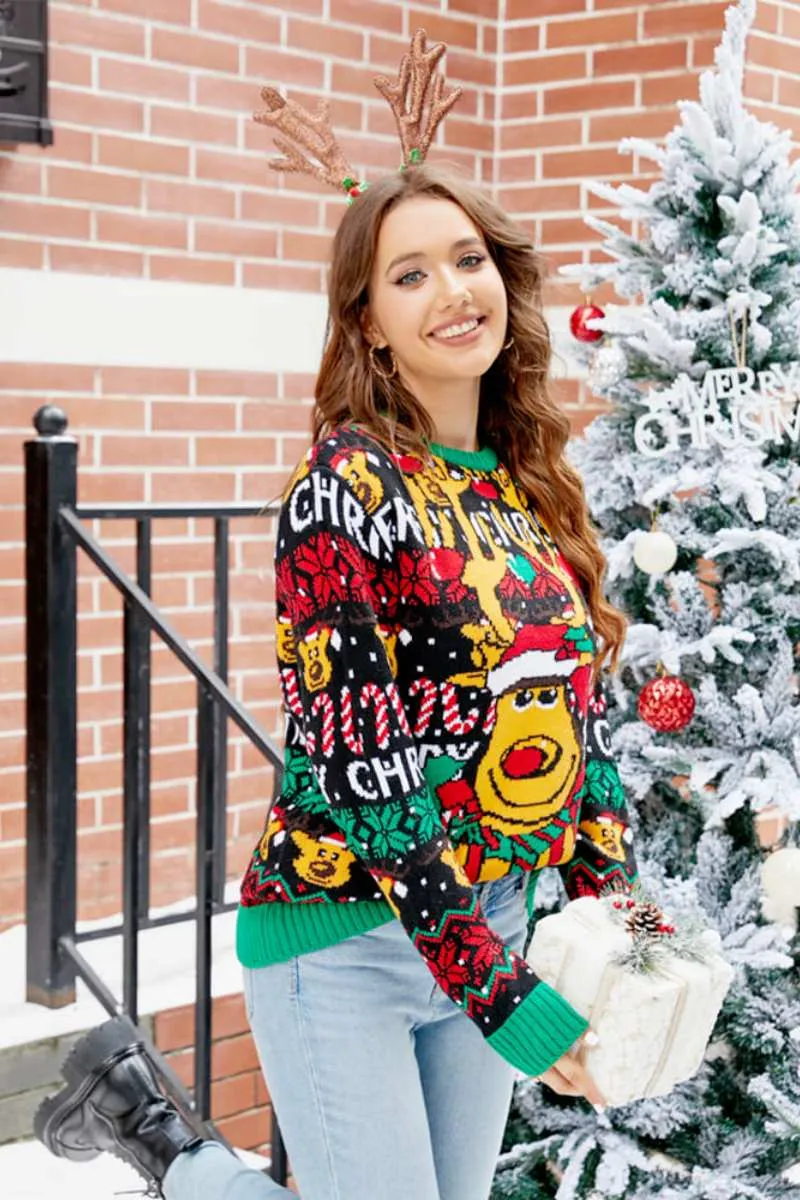 Christmas Cartoon Reindeer Knit Sweater