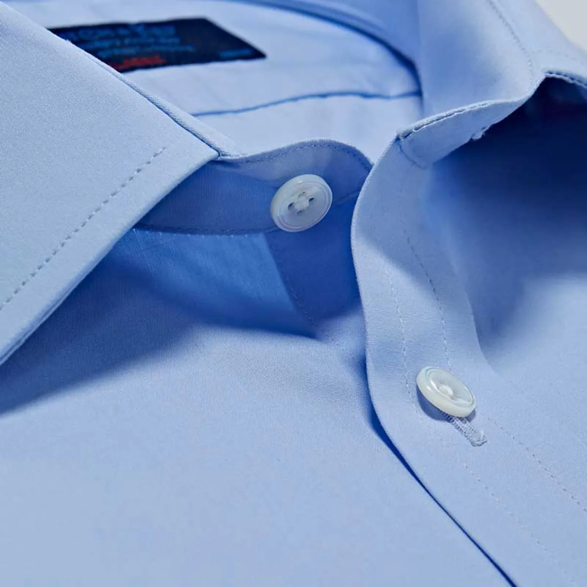 Classic Fit Plain Sky Blue Cotton Poplin Shirt with Classic Collar & Double Cuff