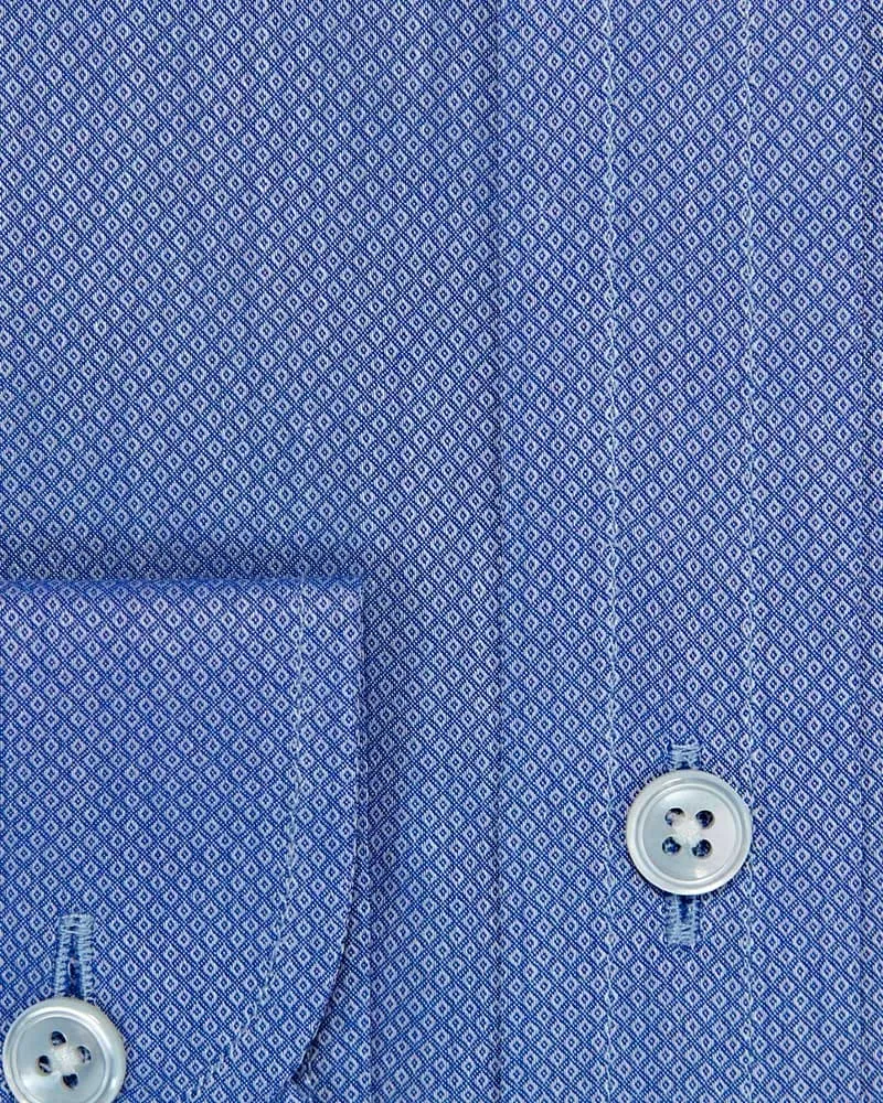Contemporary Fit, Button Down Collar, 2 Button Cuff Shirt In Blue With Micro Diamonds