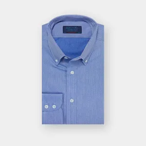 Contemporary Fit, Button Down Collar, 2 Button Cuff Shirt In Blue With Micro Diamonds