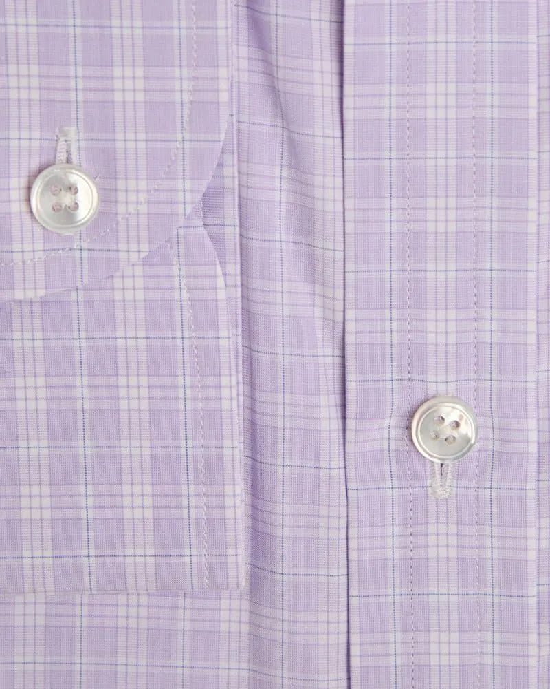Contemporary Fit, Classic Collar, 2 Button Cuff Shirt in a Lilac, Navy & White Check Sea Island Quality Poplin Cotton