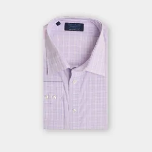 Contemporary Fit, Classic Collar, 2 Button Cuff Shirt in a Lilac, Navy & White Check Sea Island Quality Poplin Cotton