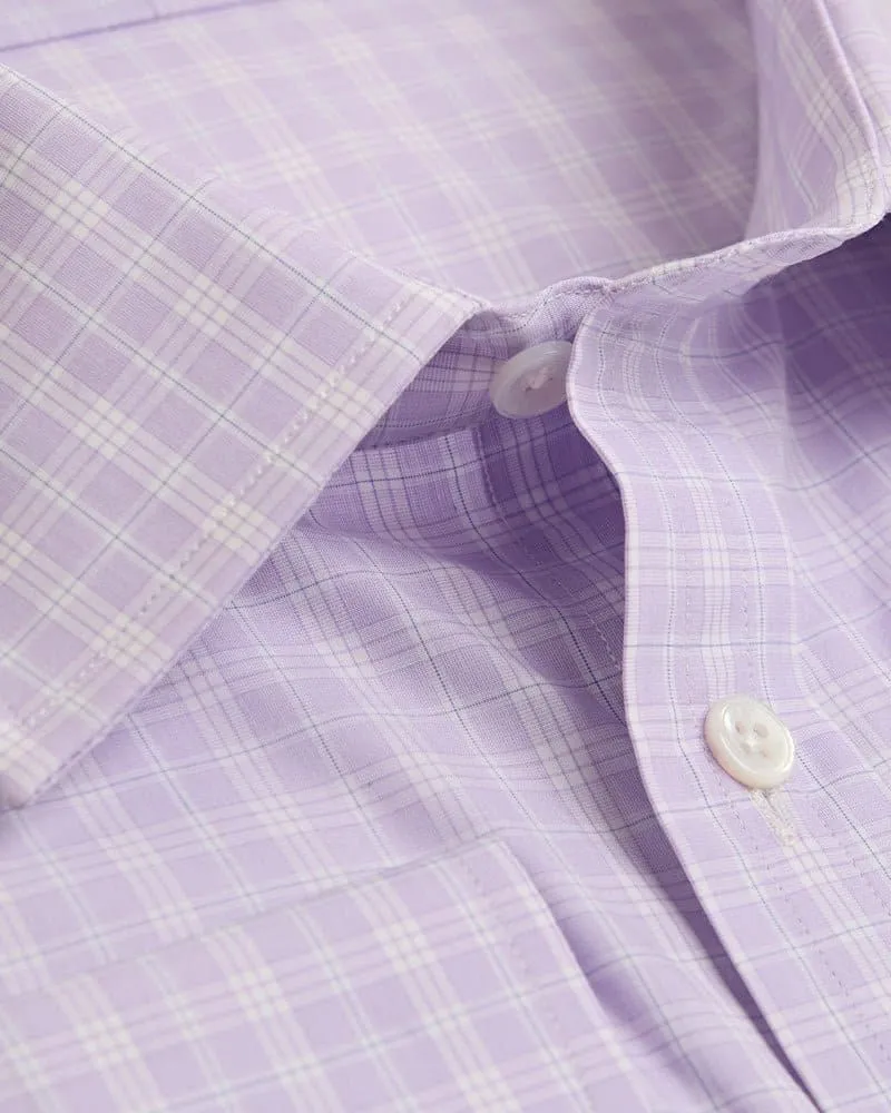 Contemporary Fit, Classic Collar, 2 Button Cuff Shirt in a Lilac, Navy & White Check Sea Island Quality Poplin Cotton