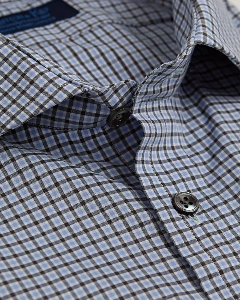 Contemporary Fit, Cut-away Collar, 2 Button Cuff Shirt in a Dark Navy & Blue Check Twill Cotton