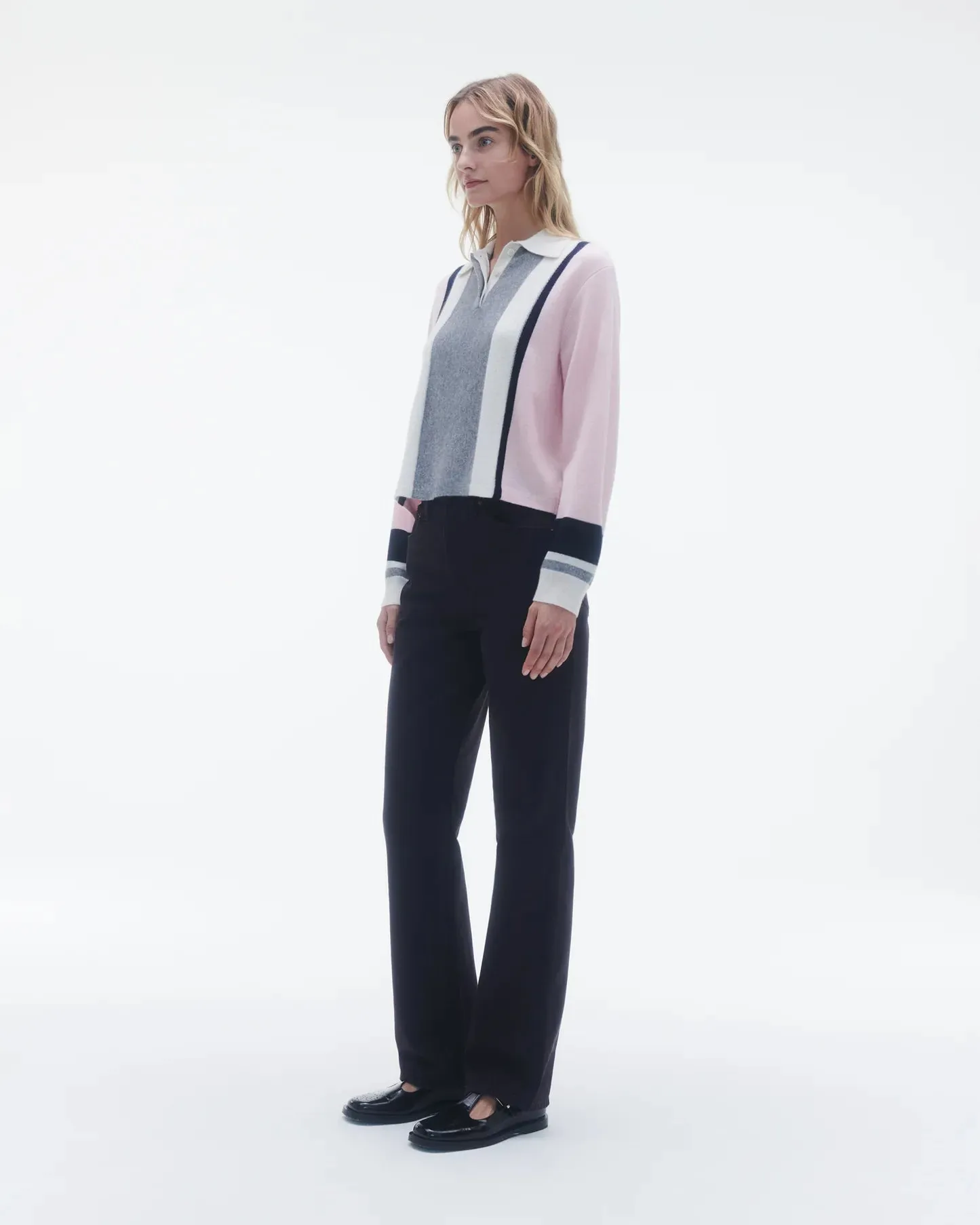 Cropped Stripe Rugby in Powder Pink Combo