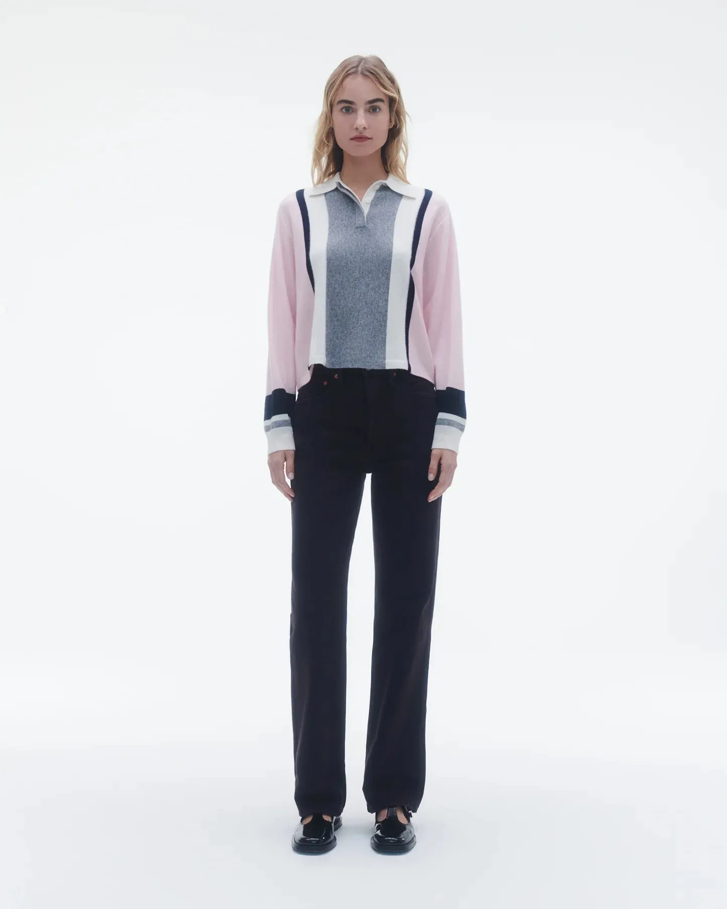 Cropped Stripe Rugby in Powder Pink Combo