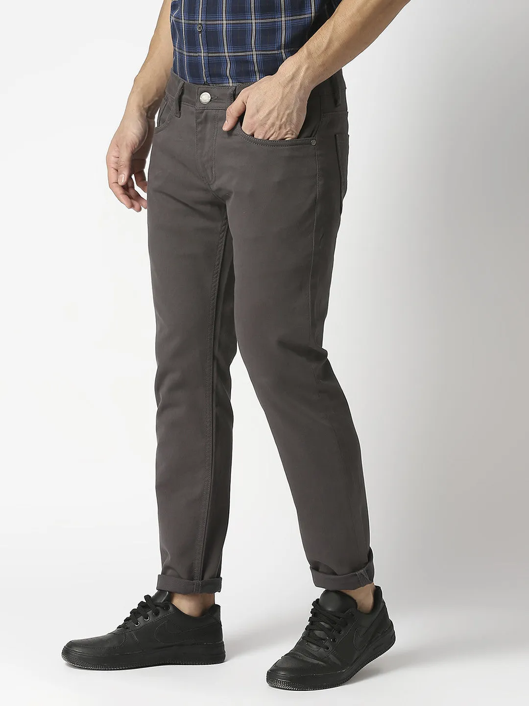 Dark Grey Slim Fit Cotton Stretch Jeans