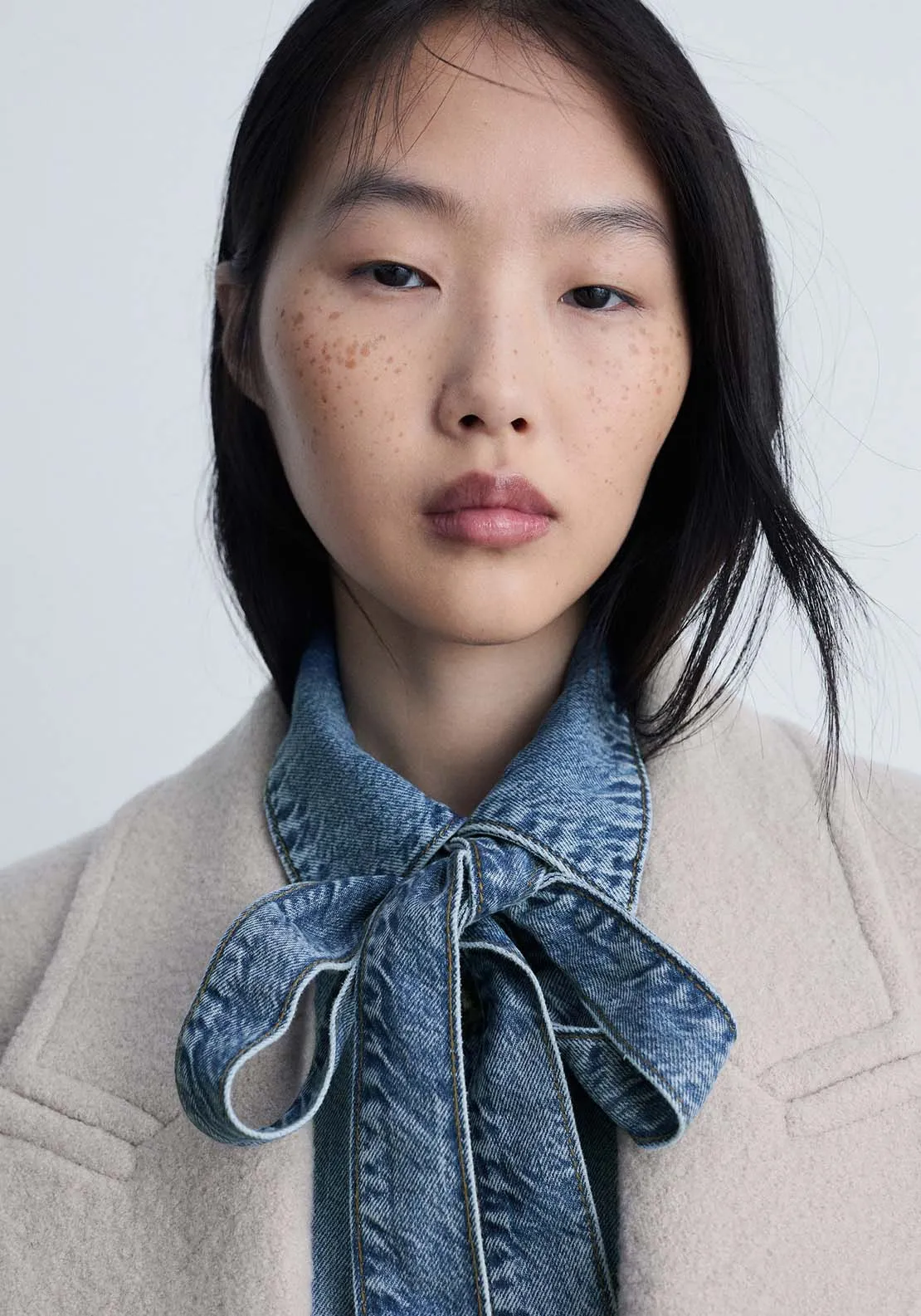 Denim shirt with bow - Open Blue