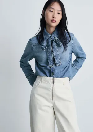 Denim shirt with bow - Open Blue