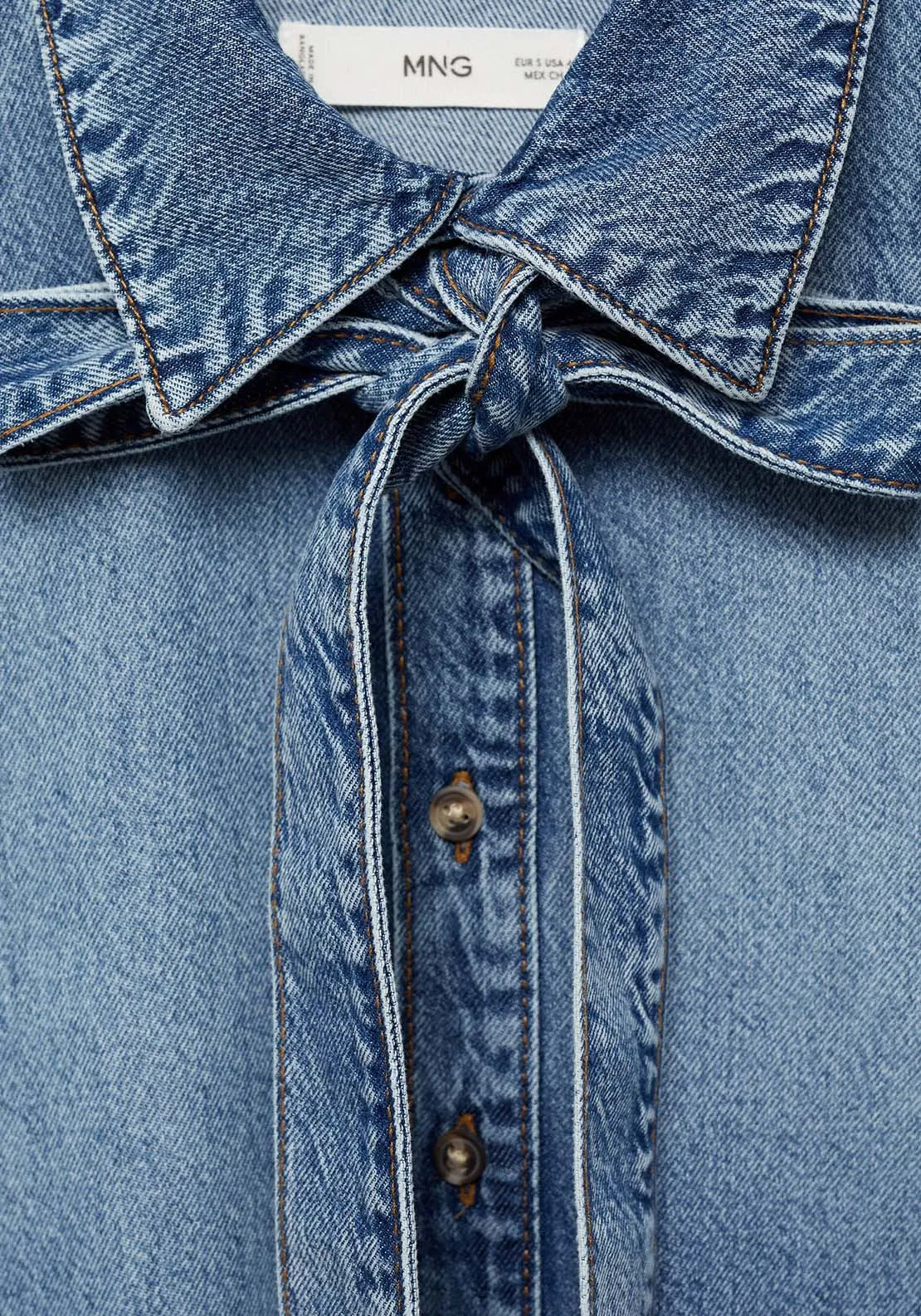 Denim shirt with bow - Open Blue