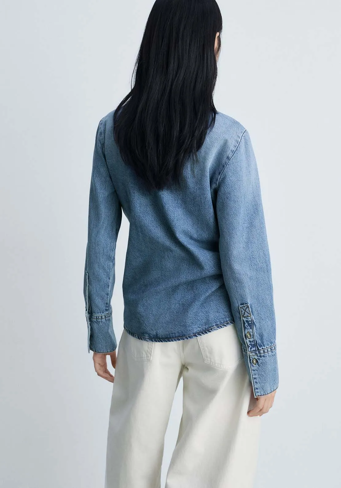 Denim shirt with bow - Open Blue