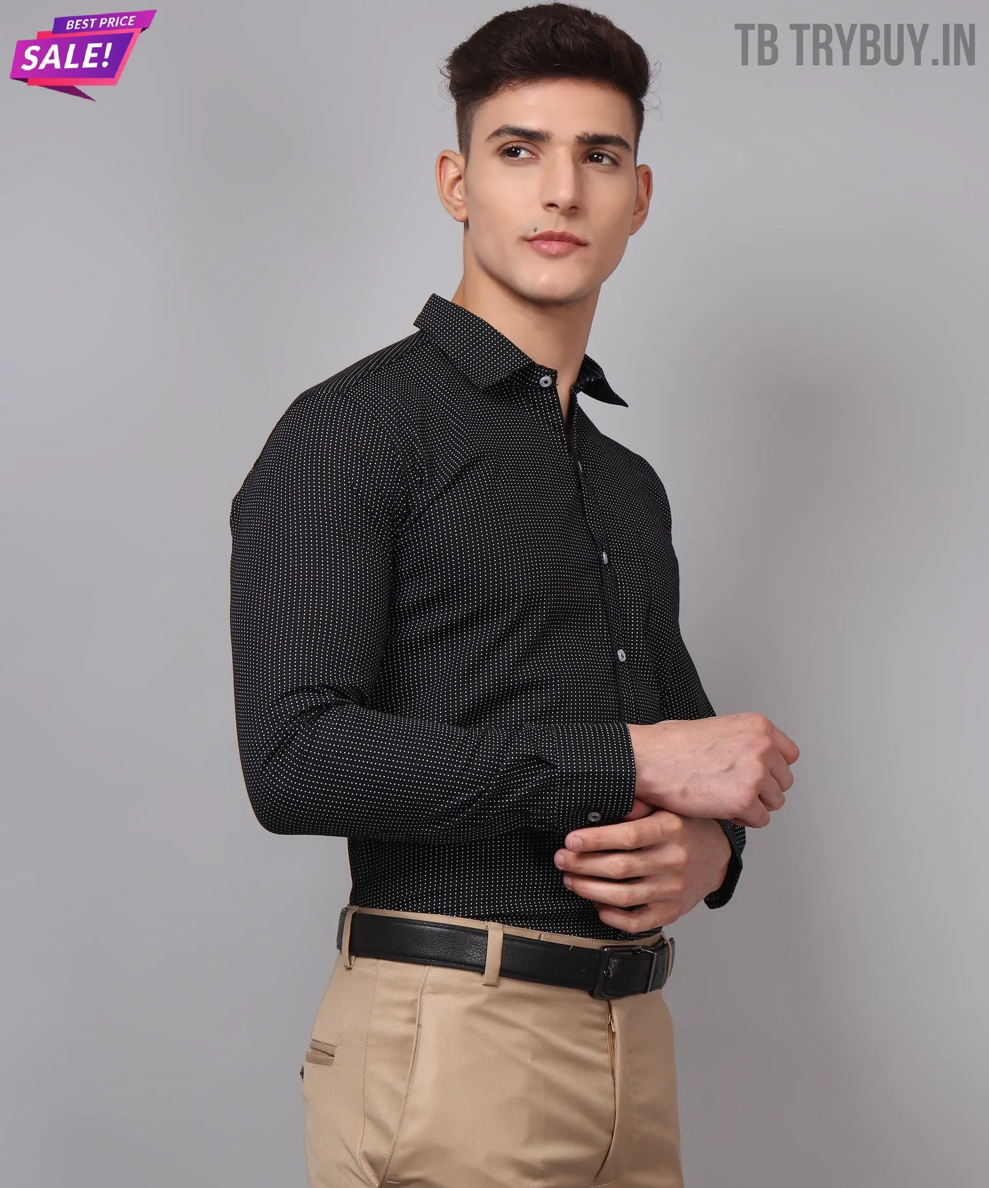 Dot Printed Black Men's Shirt
