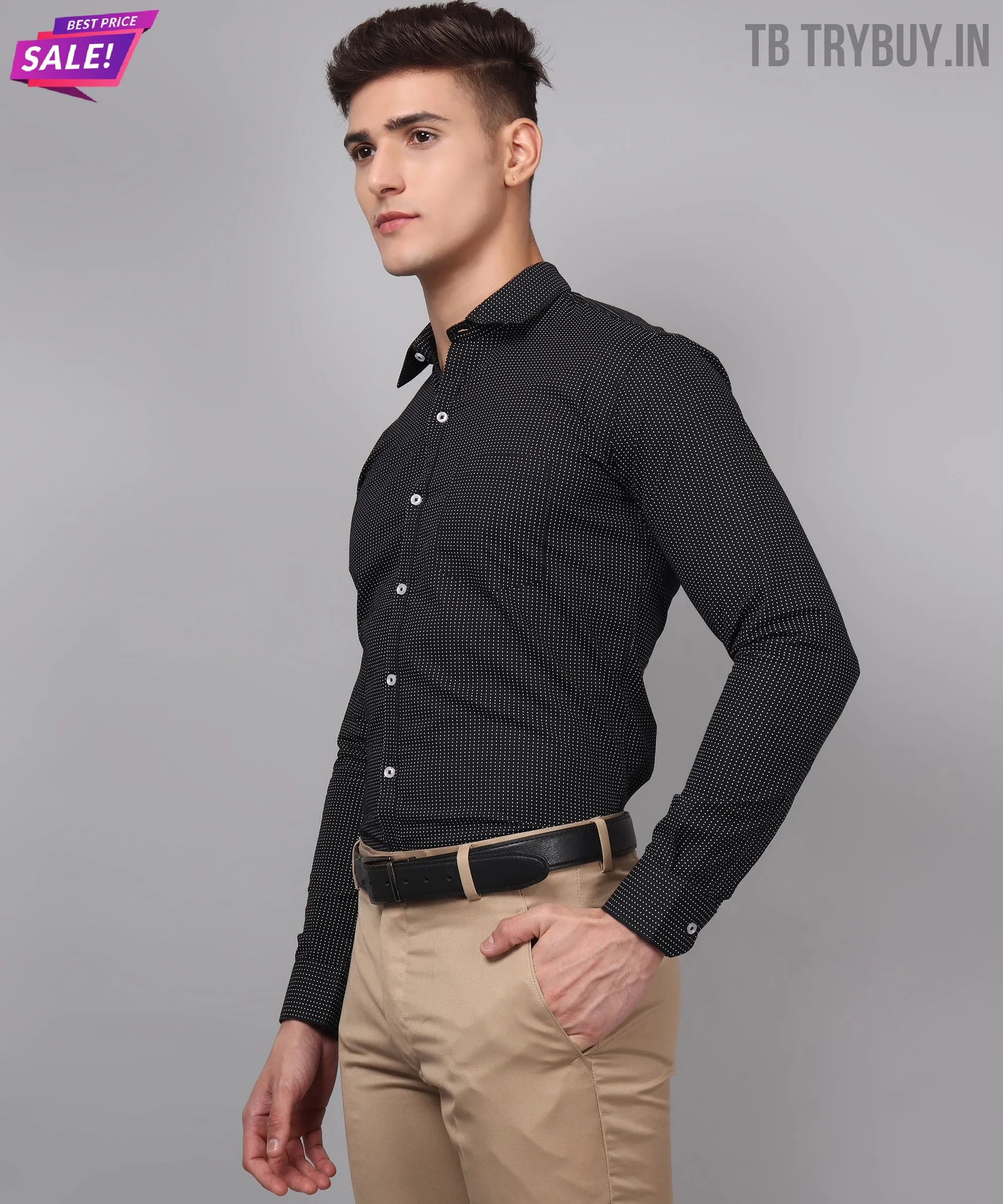 Dot Printed Black Men's Shirt
