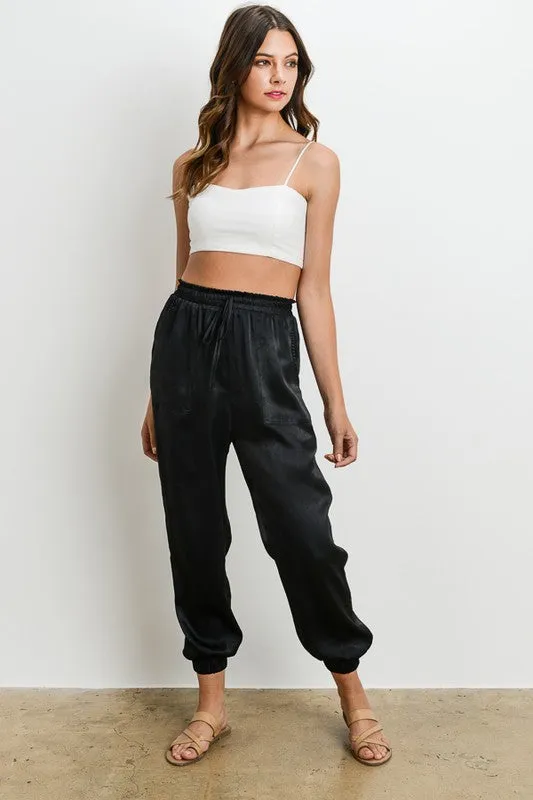 Elegant Black Satin Jogger Pants