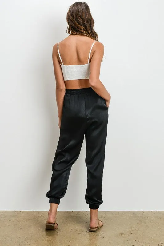 Elegant Black Satin Jogger Pants