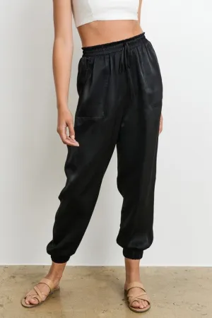 Elegant Black Satin Jogger Pants