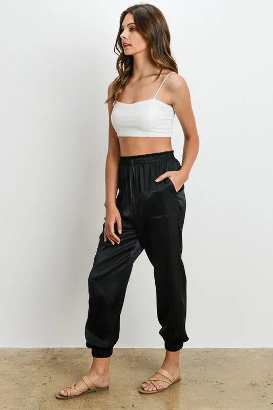 Elegant Black Satin Jogger Pants