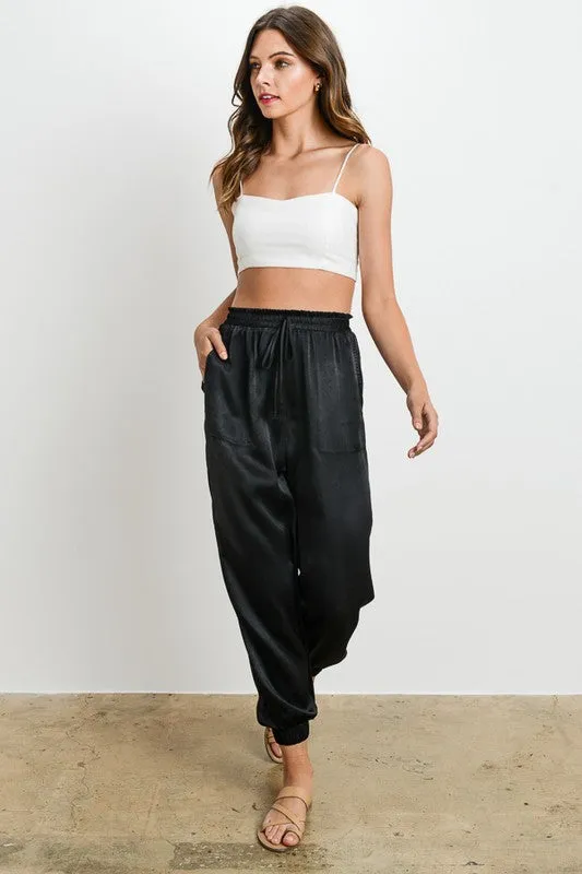 Elegant Black Satin Jogger Pants