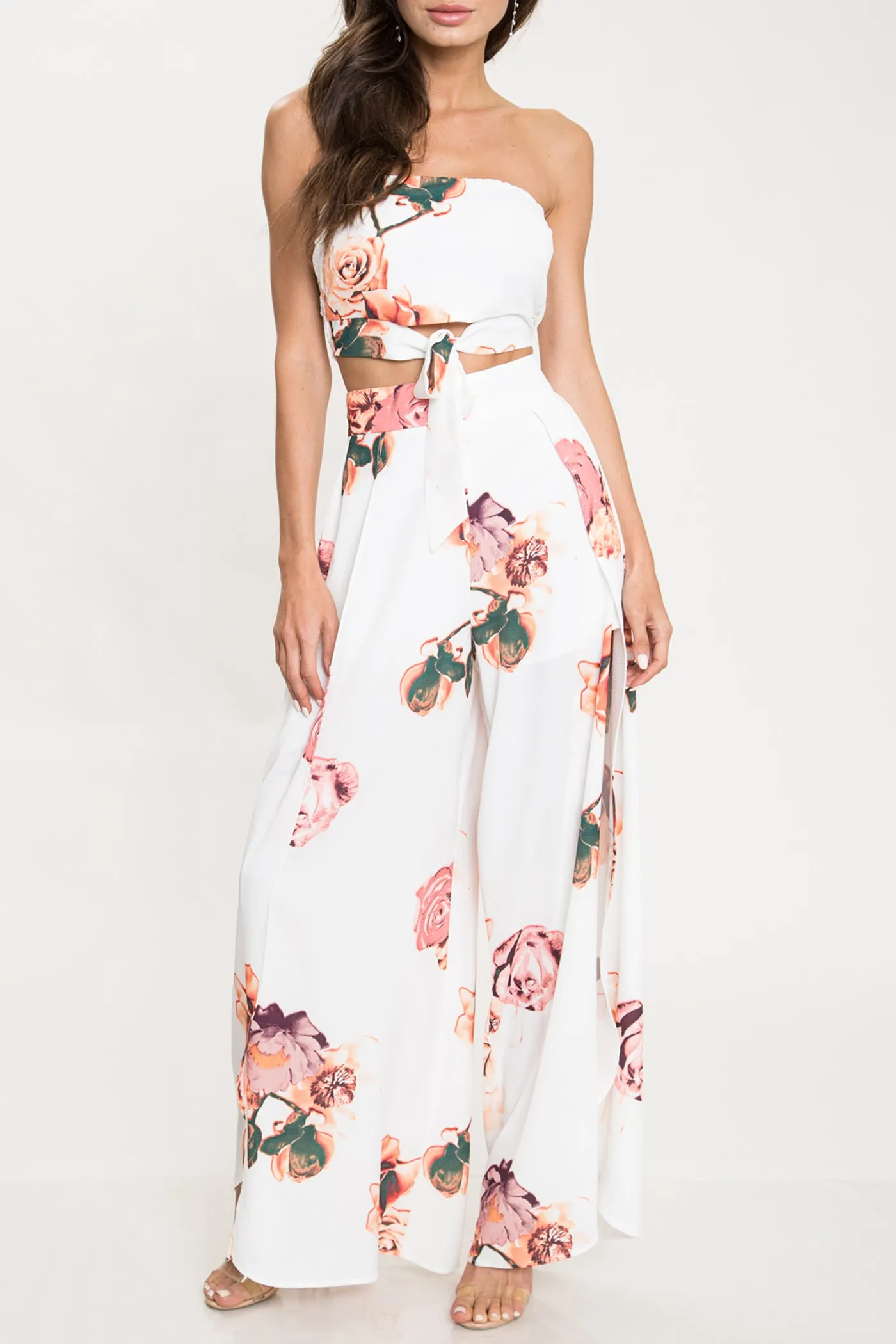 Elegant Multi-Color Floral Print Cut Out Pants
