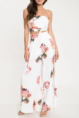 Elegant Multi-Color Floral Print Cut Out Pants