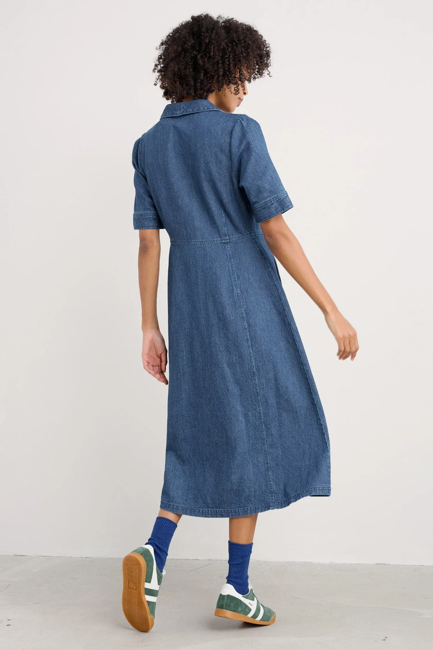 Fen Violet Denim Midi Dress - Mid Wash