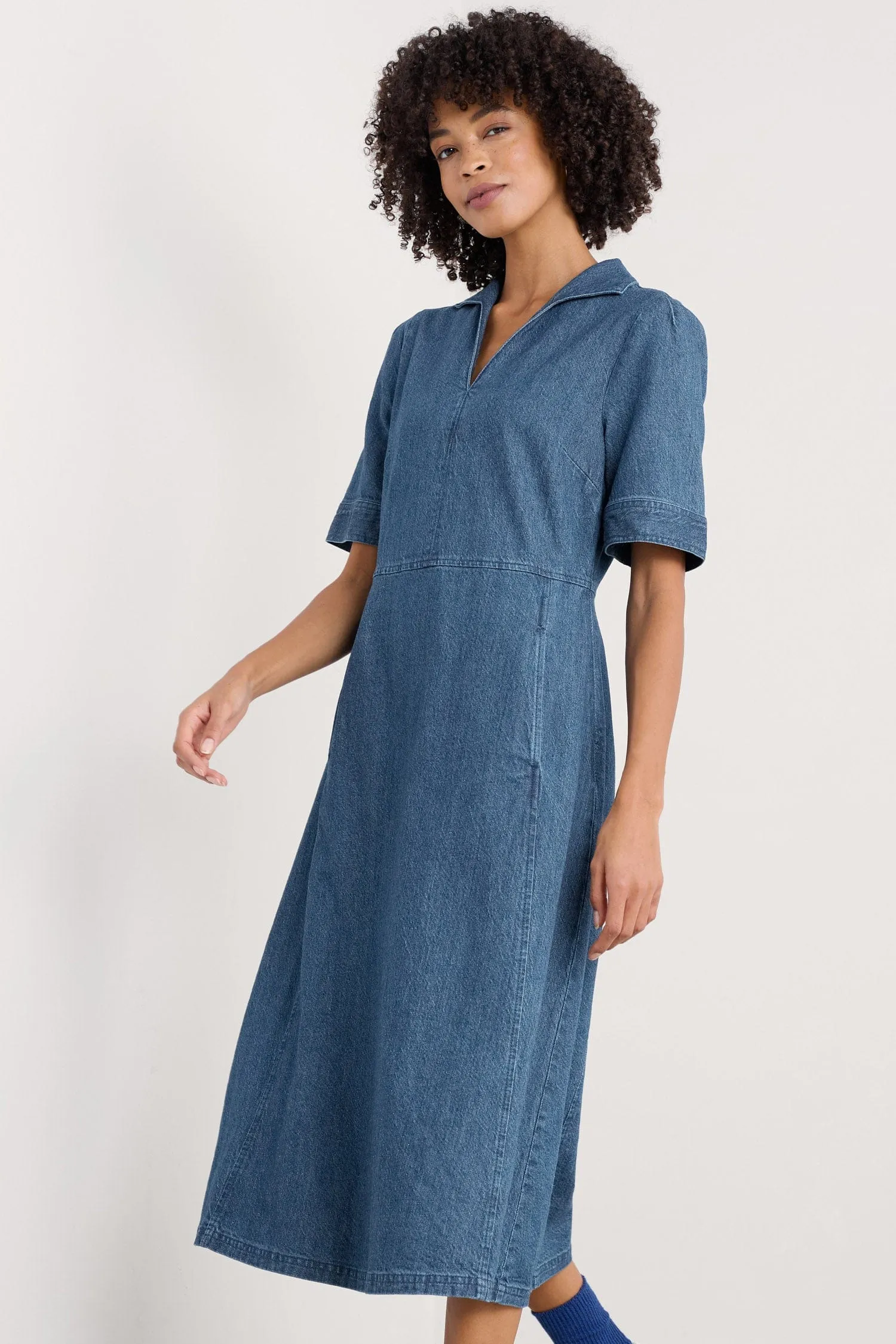 Fen Violet Denim Midi Dress - Mid Wash