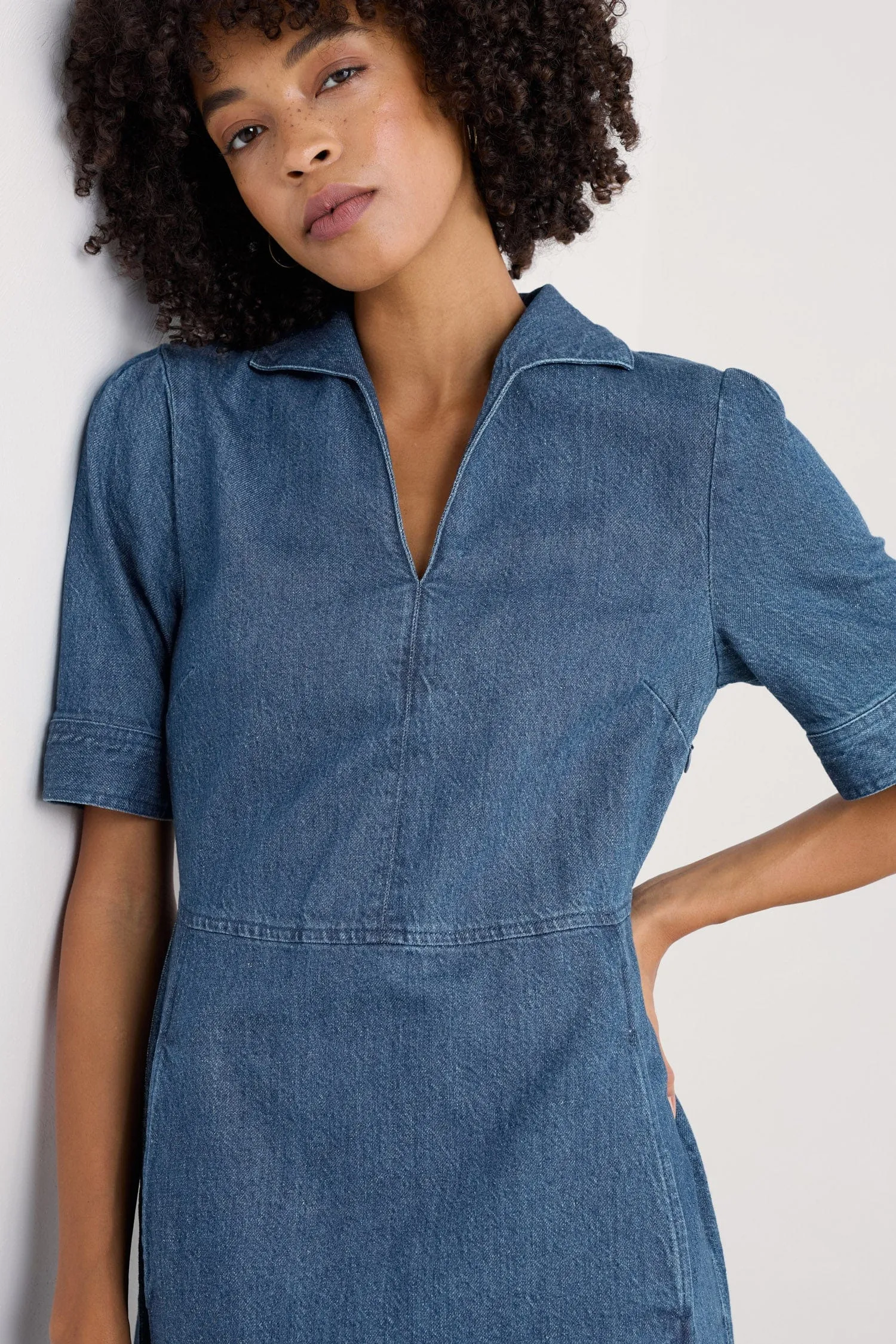 Fen Violet Denim Midi Dress - Mid Wash