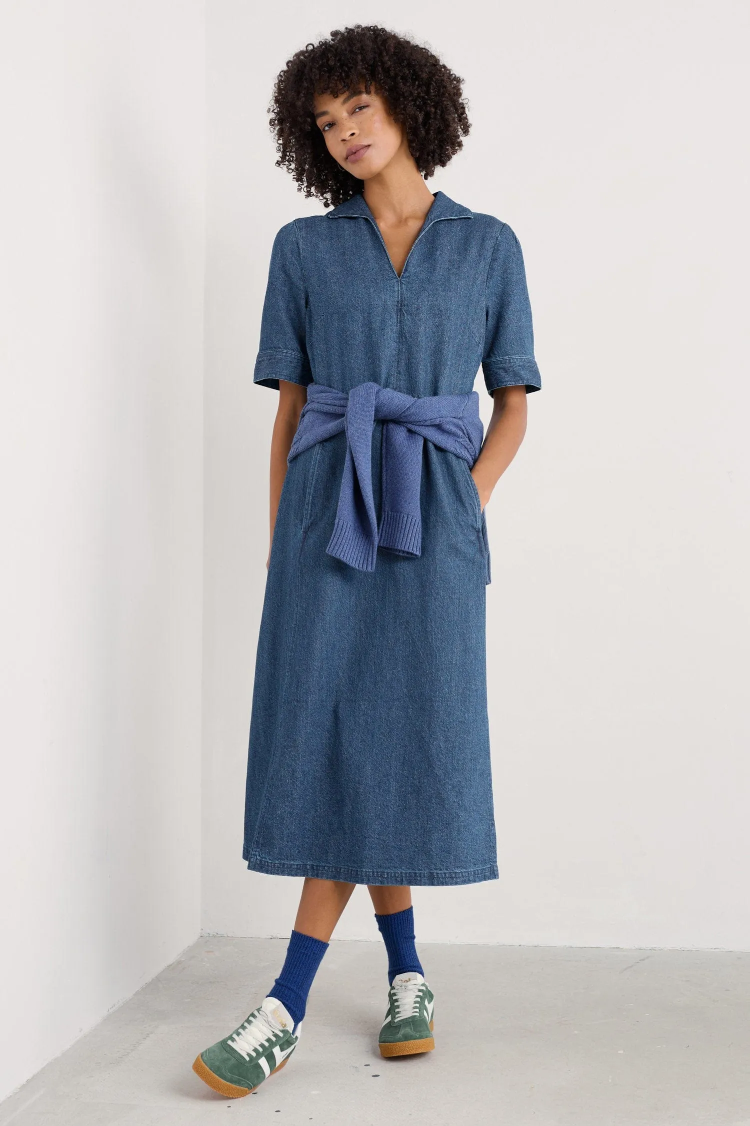Fen Violet Denim Midi Dress - Mid Wash