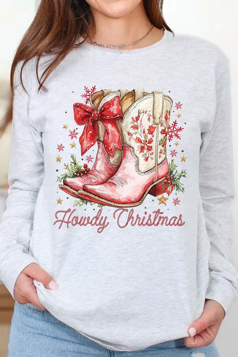 Howdy Christmas Coquette Boots Unisex Dri-Power Long-Sleeve 50/50 Tee