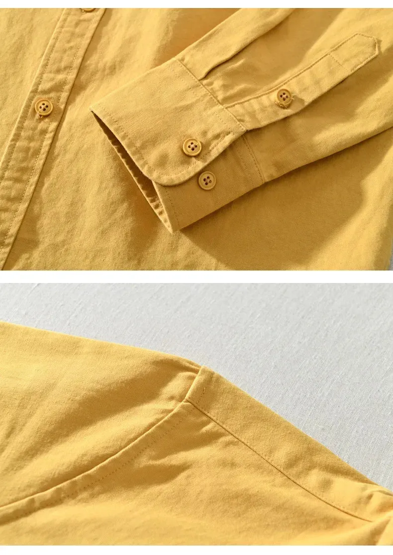 Japanese Fresh Shirts Men Youth Fashion Long Sleeve Shirt Man Causal Pure Cotton Square Pocket Shirt Simple Versatile Tops Male