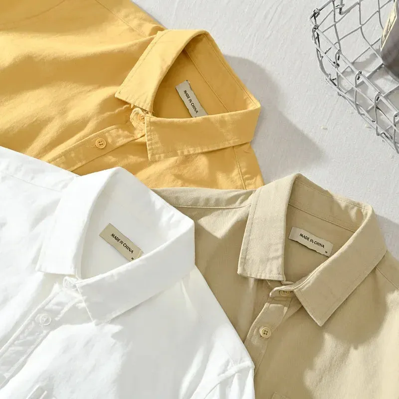 Japanese Fresh Shirts Men Youth Fashion Long Sleeve Shirt Man Causal Pure Cotton Square Pocket Shirt Simple Versatile Tops Male