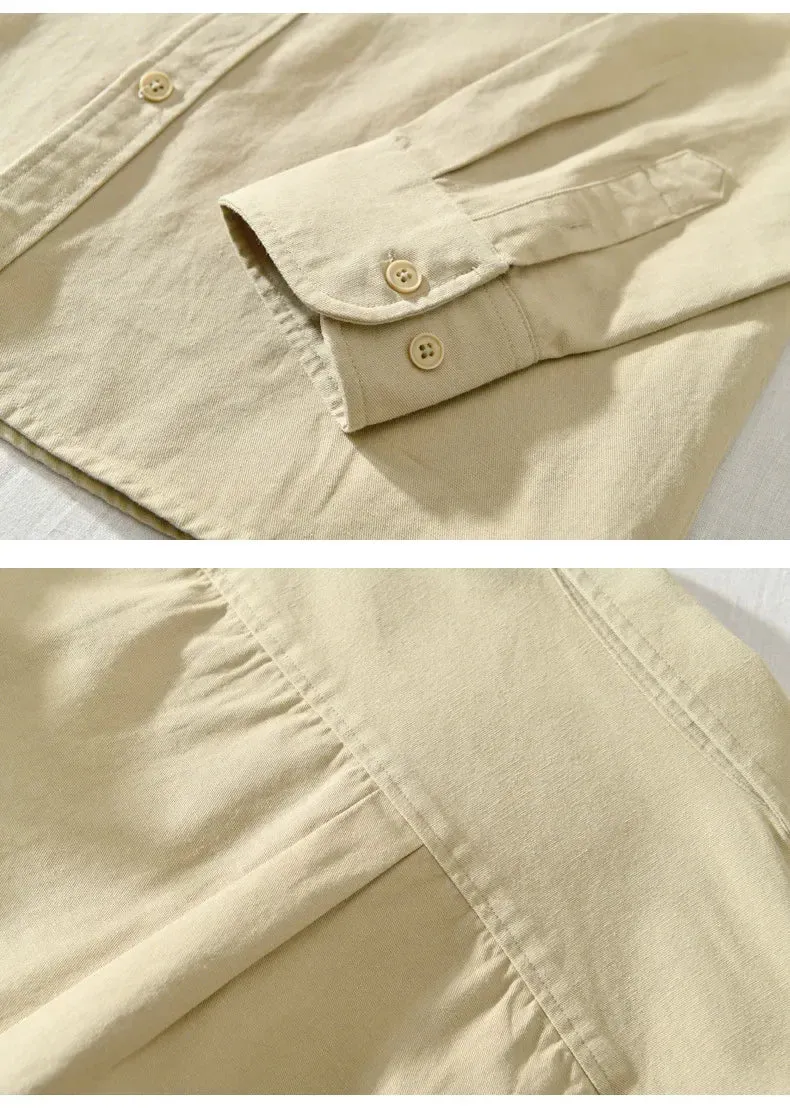 Japanese Fresh Shirts Men Youth Fashion Long Sleeve Shirt Man Causal Pure Cotton Square Pocket Shirt Simple Versatile Tops Male