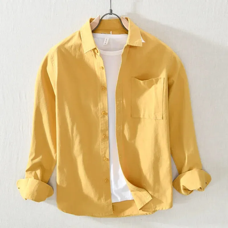 Japanese Fresh Shirts Men Youth Fashion Long Sleeve Shirt Man Causal Pure Cotton Square Pocket Shirt Simple Versatile Tops Male