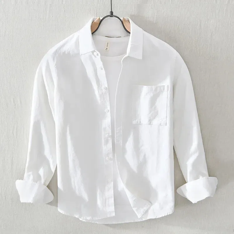 Japanese Fresh Shirts Men Youth Fashion Long Sleeve Shirt Man Causal Pure Cotton Square Pocket Shirt Simple Versatile Tops Male