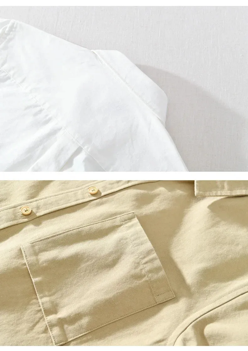 Japanese Fresh Shirts Men Youth Fashion Long Sleeve Shirt Man Causal Pure Cotton Square Pocket Shirt Simple Versatile Tops Male