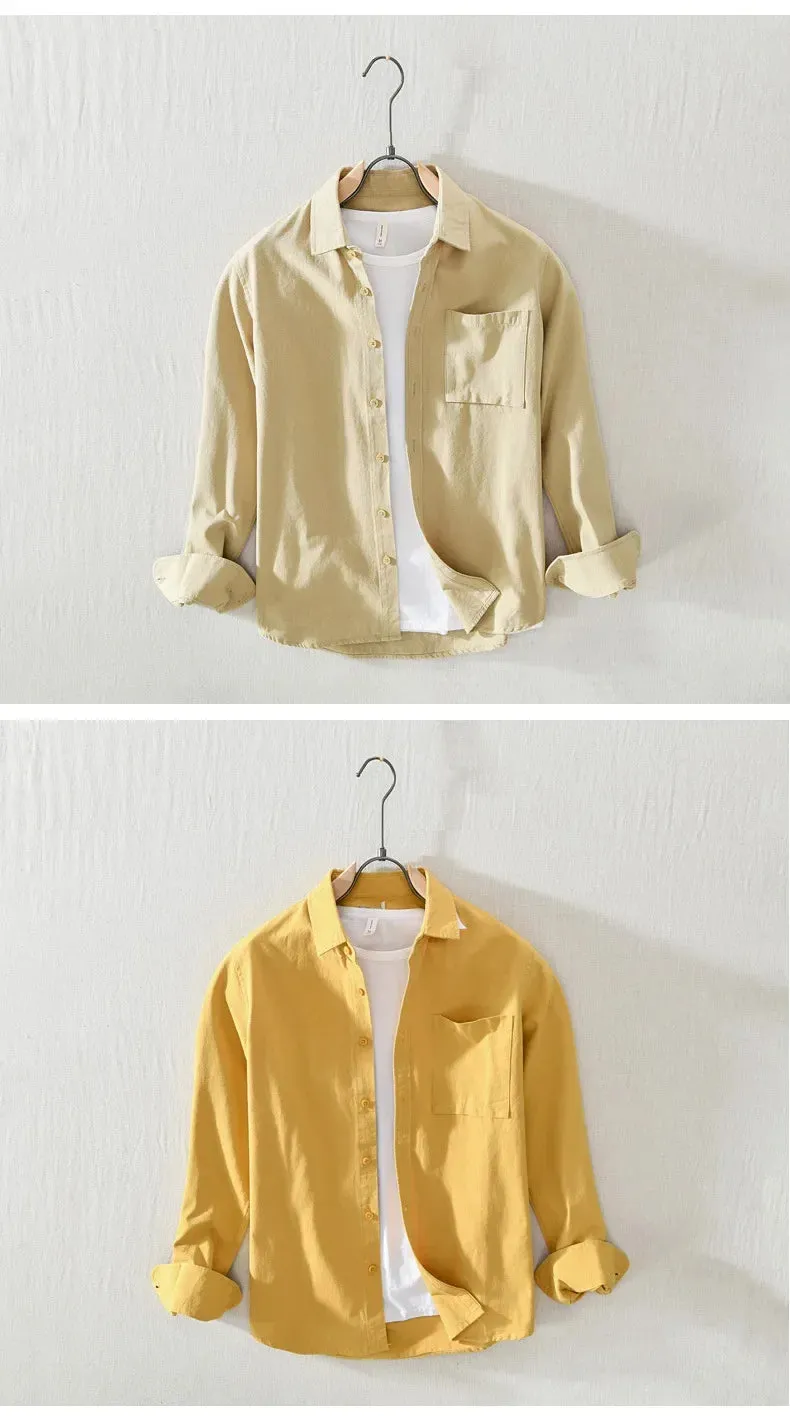 Japanese Fresh Shirts Men Youth Fashion Long Sleeve Shirt Man Causal Pure Cotton Square Pocket Shirt Simple Versatile Tops Male