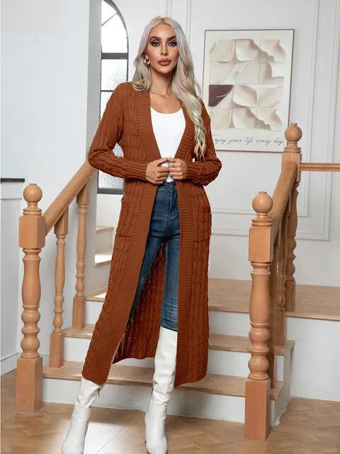 Look Grand And Warm Longline Cable Knit Cardigan