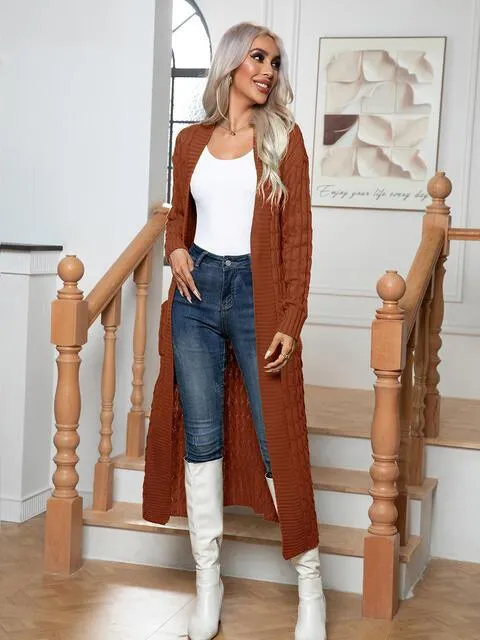 Look Grand And Warm Longline Cable Knit Cardigan