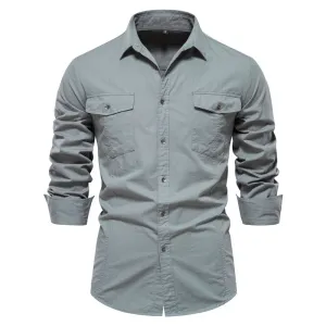 Men Basic Casual Classic Versatile Cotton  Long-Sleeved Shirt