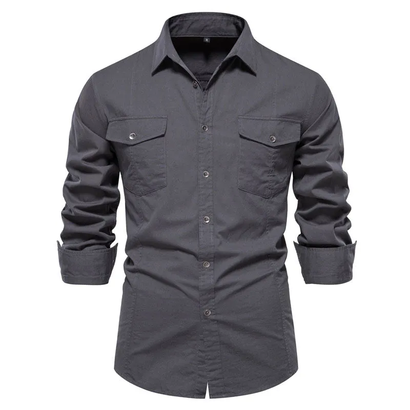 Men Basic Casual Classic Versatile Cotton  Long-Sleeved Shirt