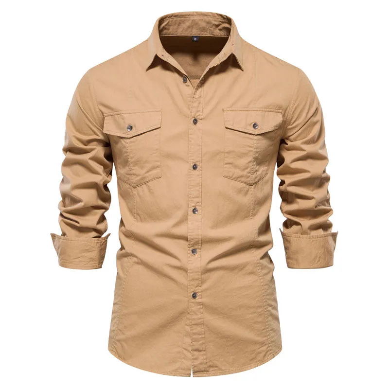 Men Basic Casual Classic Versatile Cotton  Long-Sleeved Shirt