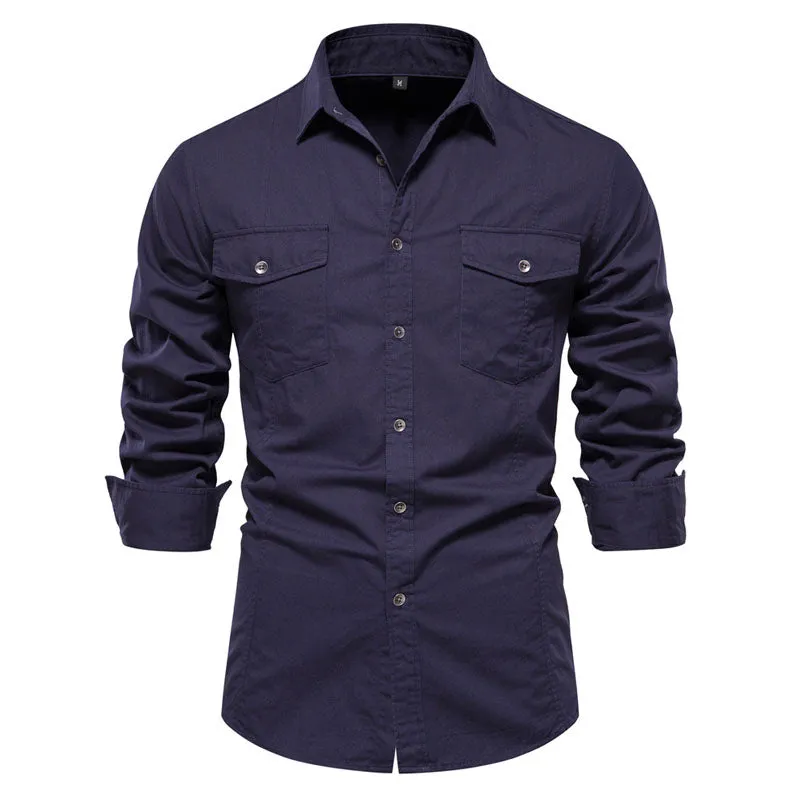 Men Basic Casual Classic Versatile Cotton  Long-Sleeved Shirt
