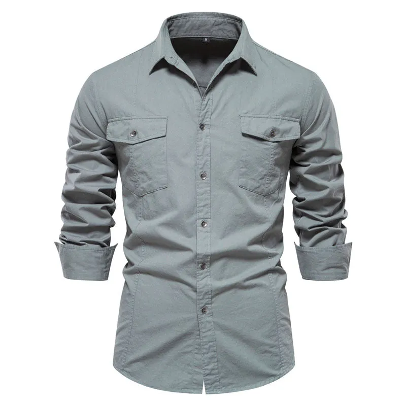 Men Basic Casual Classic Versatile Cotton  Long-Sleeved Shirt